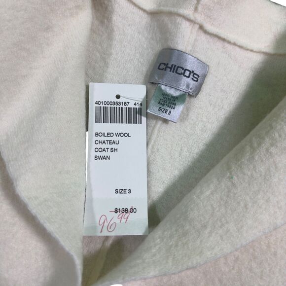 Chico's Chateau Coat Women's XL Ivory Long Sleeve 100% Boiled Wool Formal Wear - Picture 5 of 7